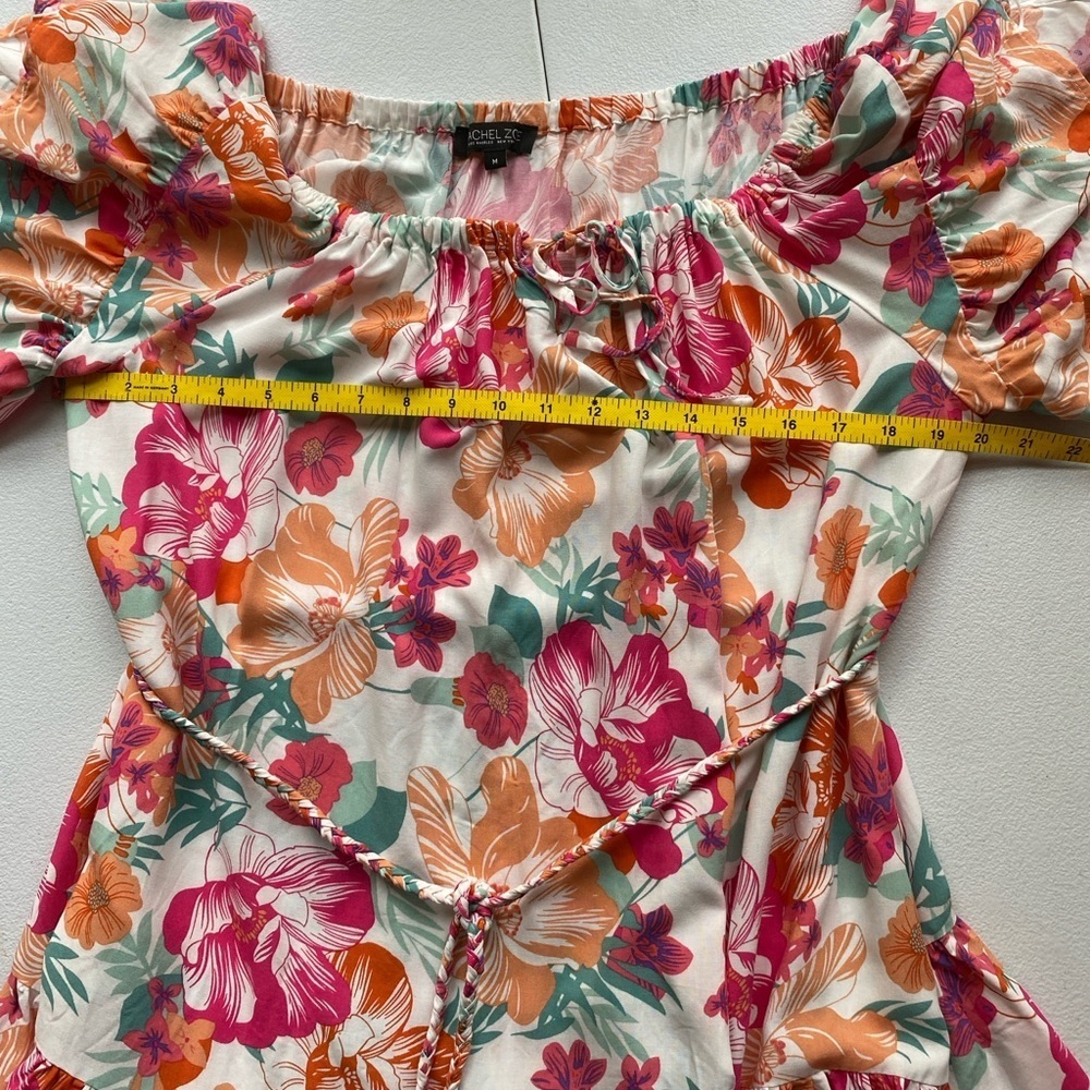 Rachel Zoe Pink Orange Rayon Mini Dress Ruffled Rope Belt Size Medium - Picture 12 of 15